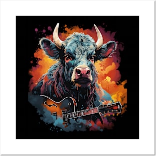 Cow Playing Guitar Posters and Art